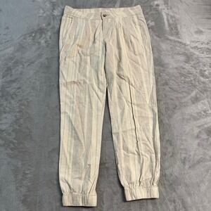 Prana Womens Striped Jogger Pants Beige Tan Linen Blend Casual Tapered 6 EUC